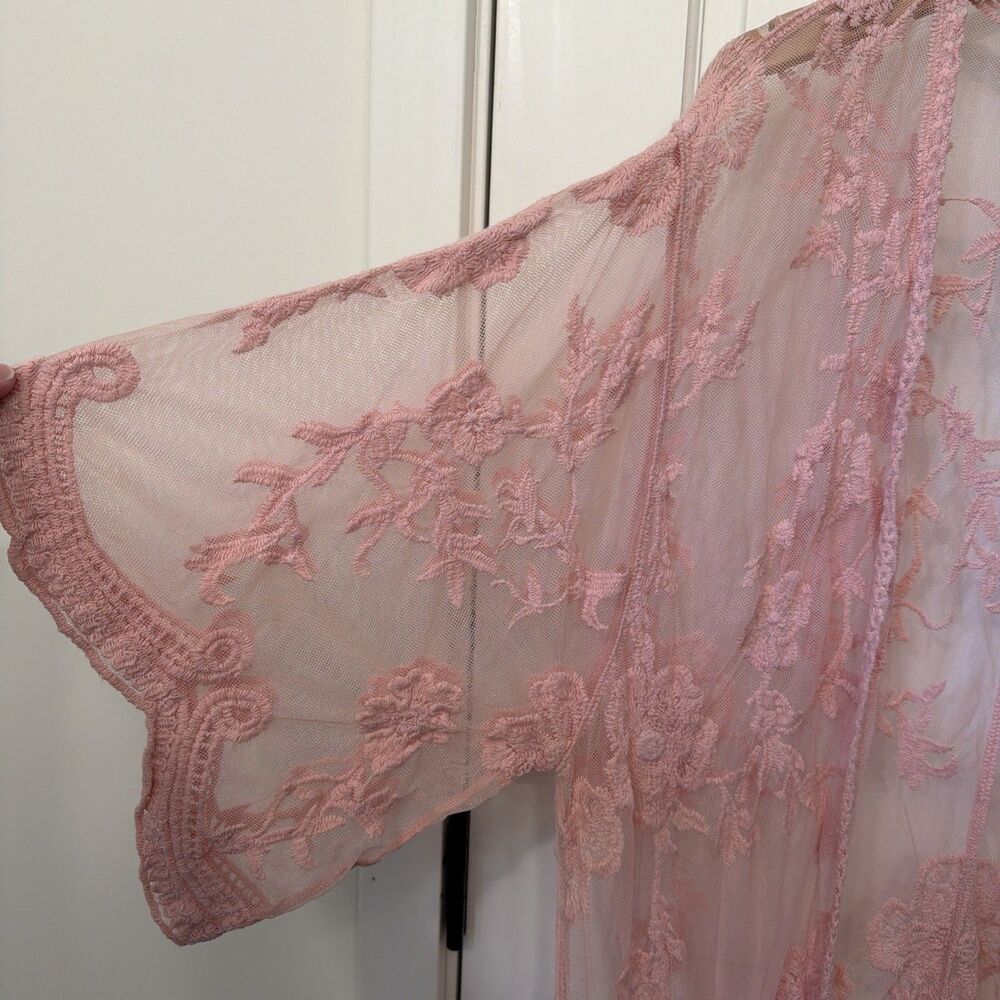 NWT Anna-Kaci Lace Sheer Kimono Cardigan Embroidered Floral Duster Boho Coquette - Picture 3 of 13